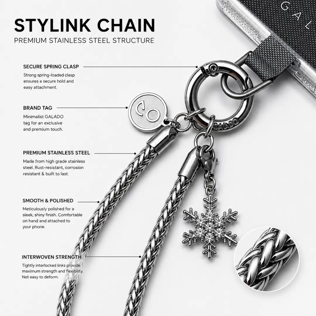 GALADO Stylink metal phone chain with clip-on charms