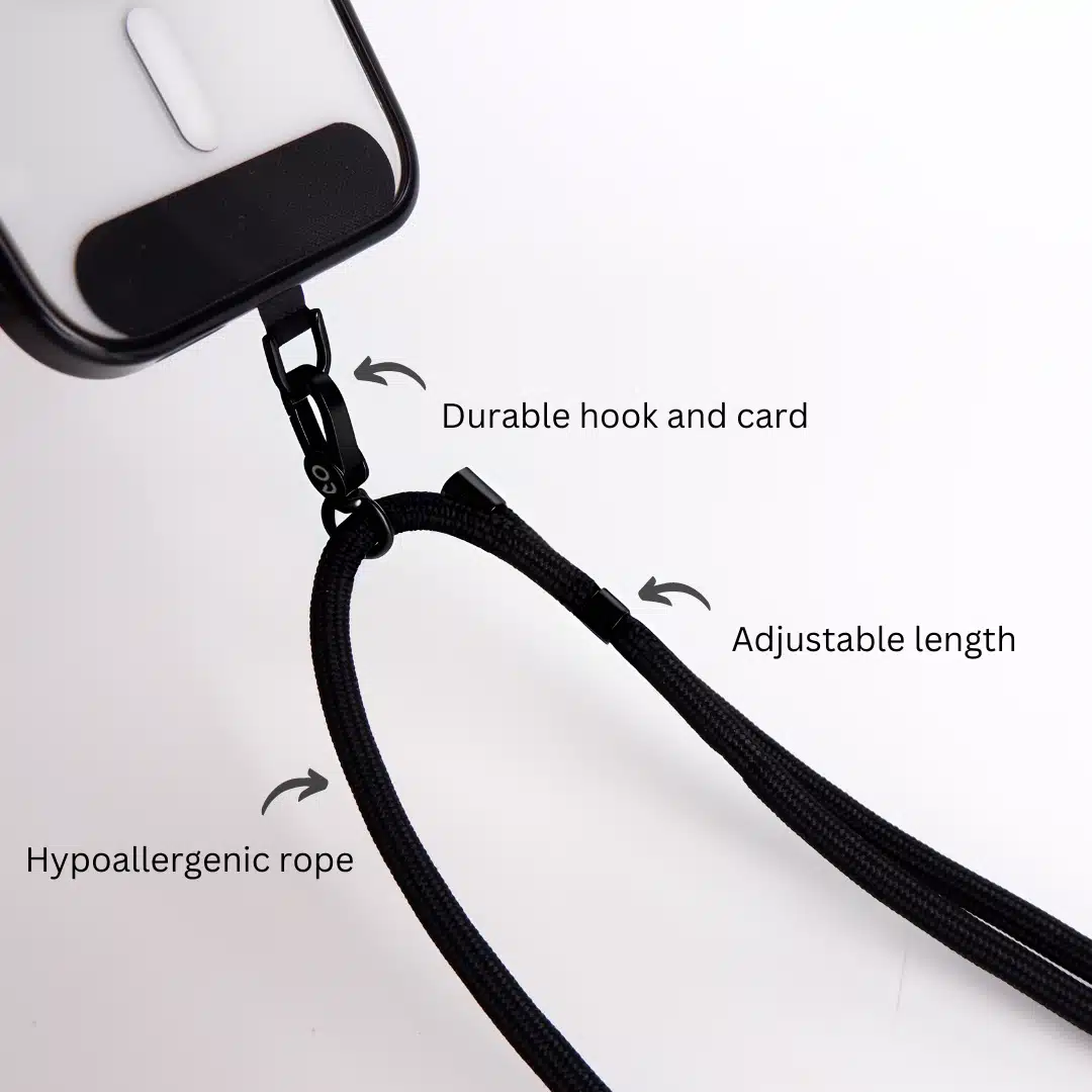 GALADO crossbody phone strap all black 6mm for hands-free carrying Malaysia