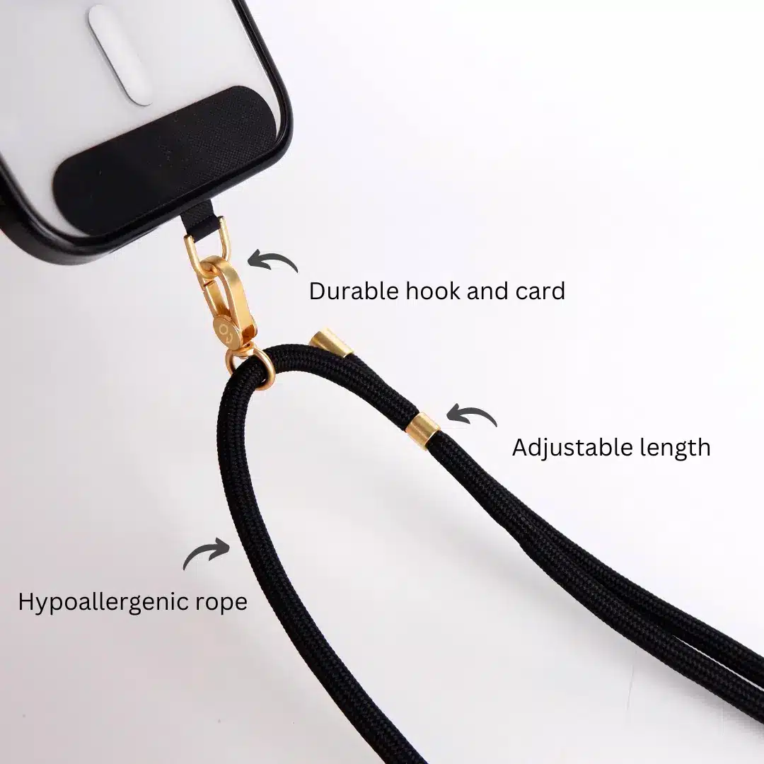 GALADO crossbody phone strap gold black 6mm for hands-free carrying Malaysia