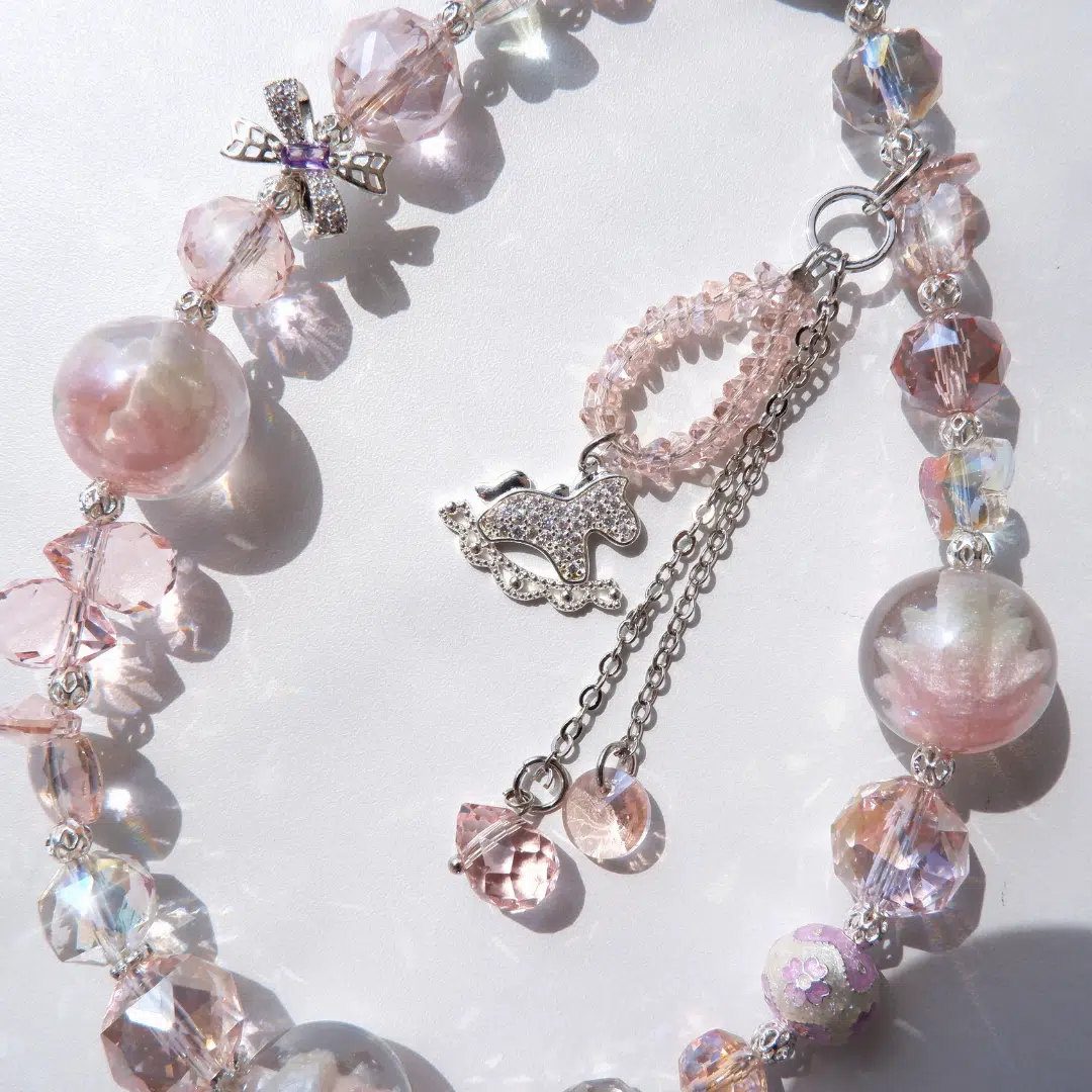 Aetheria glow in the dark phone charm with blush pink crystal beads - GALADO Malaysia
