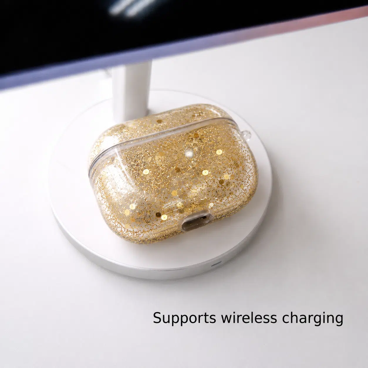 Sparkle Gold AirPods Case — angle view