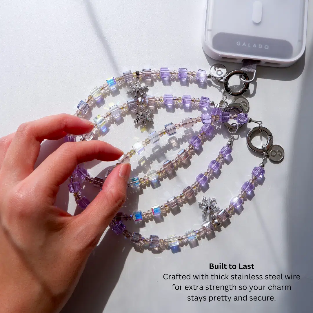 Lilac Snowflake Phone Charm — back view