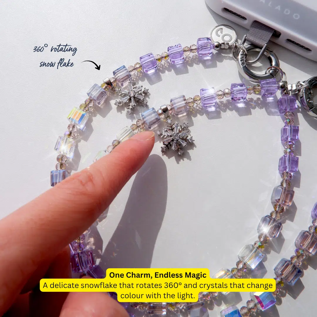 Lilac Snowflake Phone Charm — close-up detail