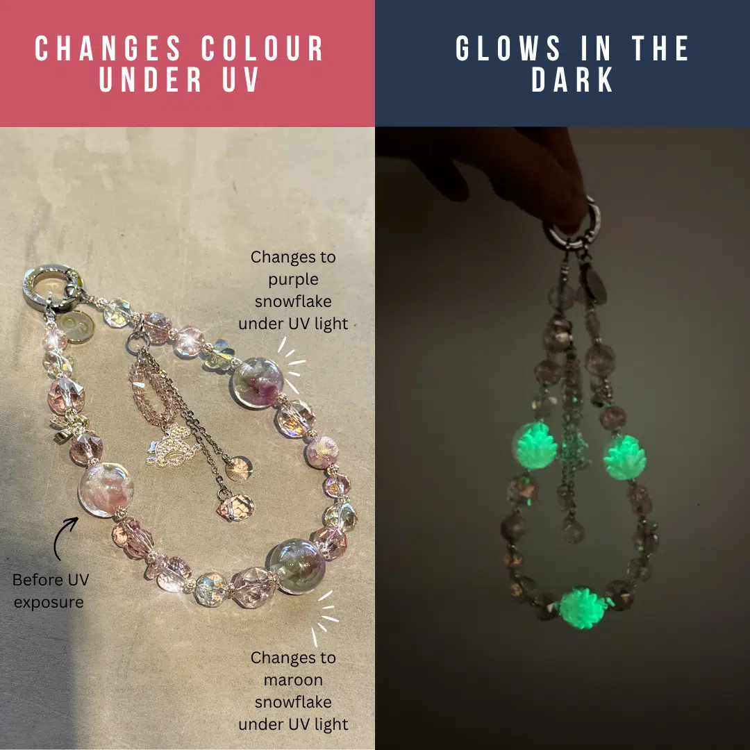 Aetheria glow in the dark phone charm with blush pink crystal beads - GALADO Malaysia