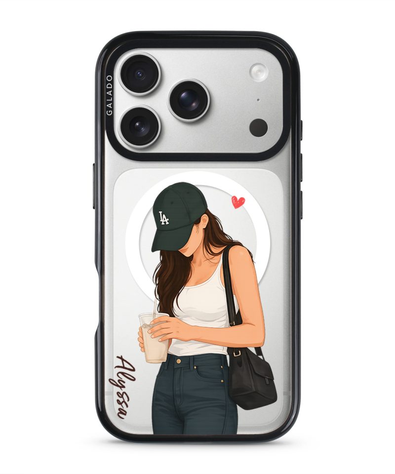 Downtown Run phone case — Silver iPhone 17 Pro with black GALADO case | The Independent Collection