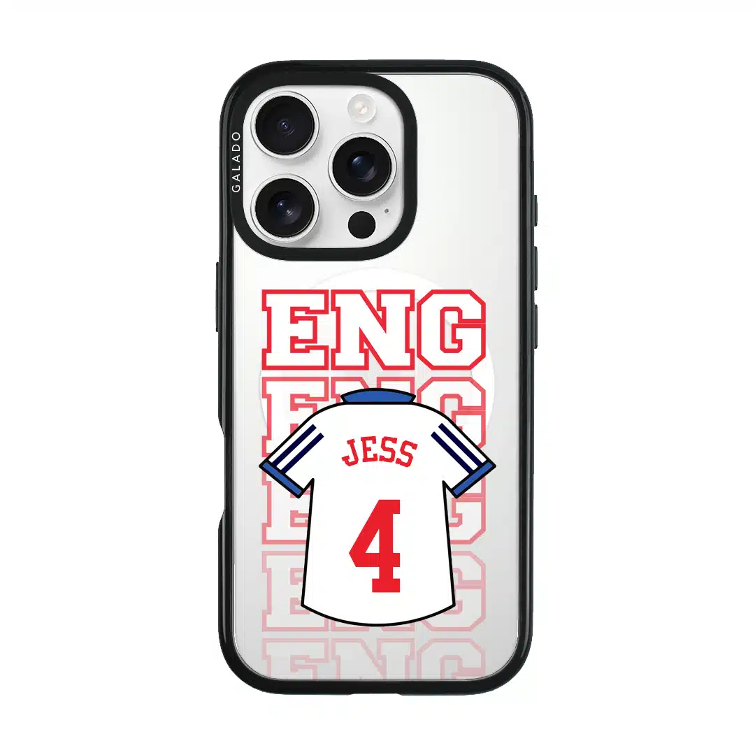 Goal Fever England jersey phone case - personalise with name and number (iPhone16 Pro-front)