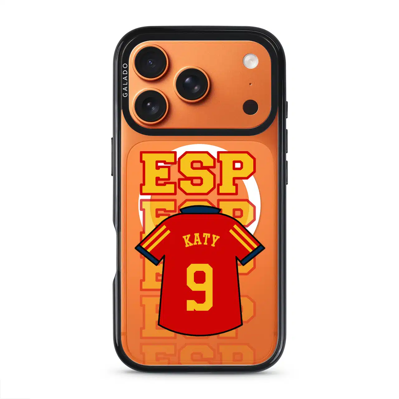 Goal Fever Spain jersey phone case - personalise with name and number (iPhone17-Pro-Orange)