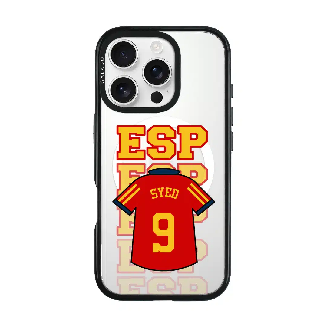 Goal Fever Spain jersey phone case - personalise with name and number (iPhone16 Pro-front)