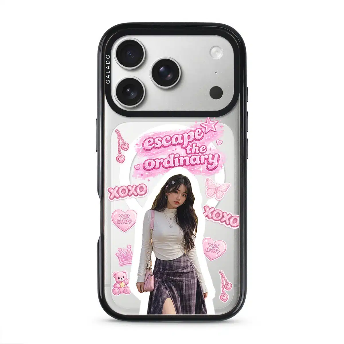 Design your own phone case: your own photo with Y2K pink stickers on a clear GALADO case