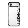 Align Custom Name phone case, personalised name set vertically in bold type on a clear case