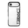Align Custom Name phone case, personalised name set vertically in bold type on a clear case