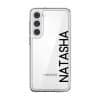 Align Custom Name phone case, personalised name set vertically in bold type on a clear case