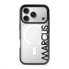 Align Custom Name phone case, personalised name set vertically in bold type on a clear case