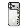 Align Custom Name phone case, personalised name set vertically in bold type on a clear case