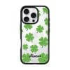 Clover Custom Name phone case, green four-leaf clovers on clear with a personalised script name