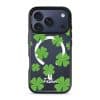 Clover Custom Name phone case, green four-leaf clovers on clear with a personalised script name