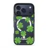 Clover Custom Name phone case, green four-leaf clovers on clear with a personalised script name