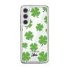 Clover Custom Name phone case, green four-leaf clovers on clear with a personalised script name