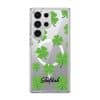 Clover Custom Name phone case, green four-leaf clovers on clear with a personalised script name