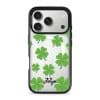 Clover Custom Name phone case, green four-leaf clovers on clear with a personalised script name