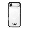 Grande Custom Name phone case, personalised name in bold condensed type on a clear case