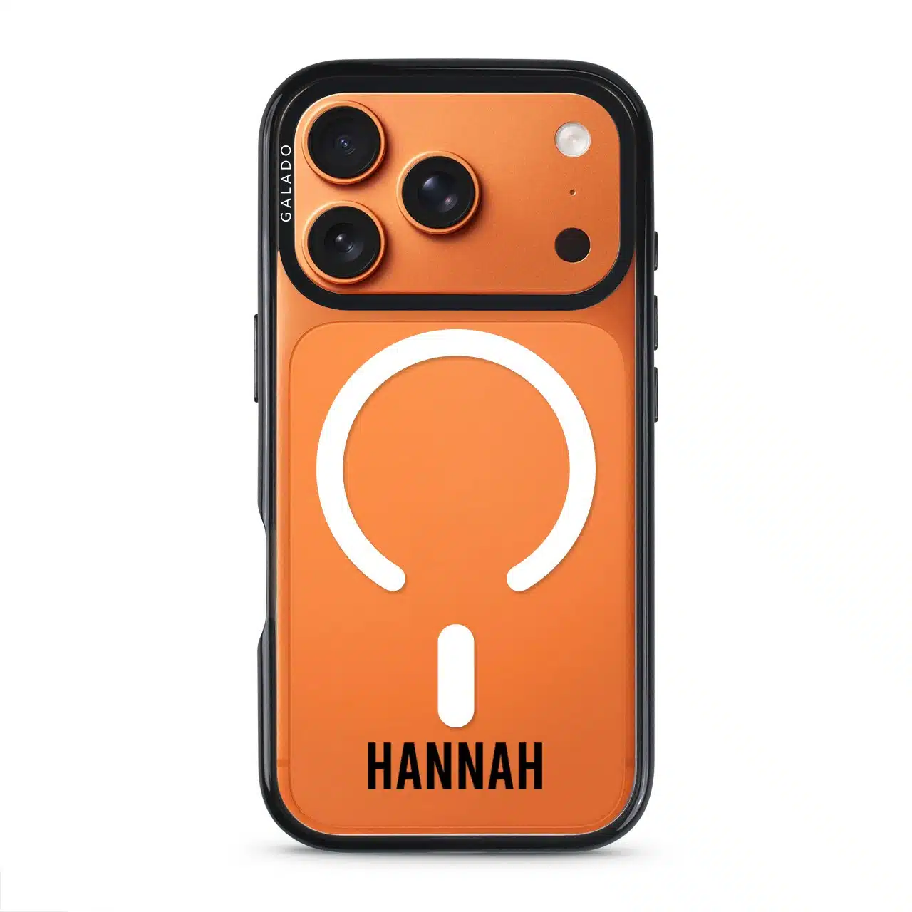 Grande Custom Name phone case, personalised name in bold condensed type on a clear case