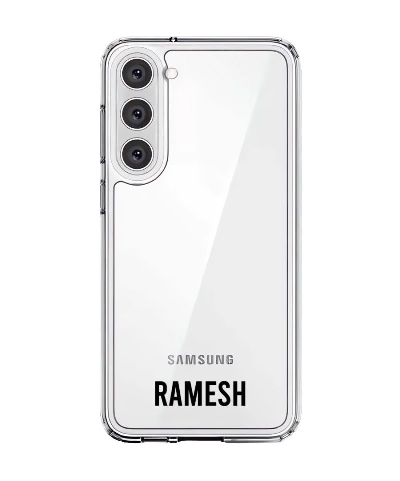 Grande Custom Name phone case, personalised name in bold condensed type on a clear case