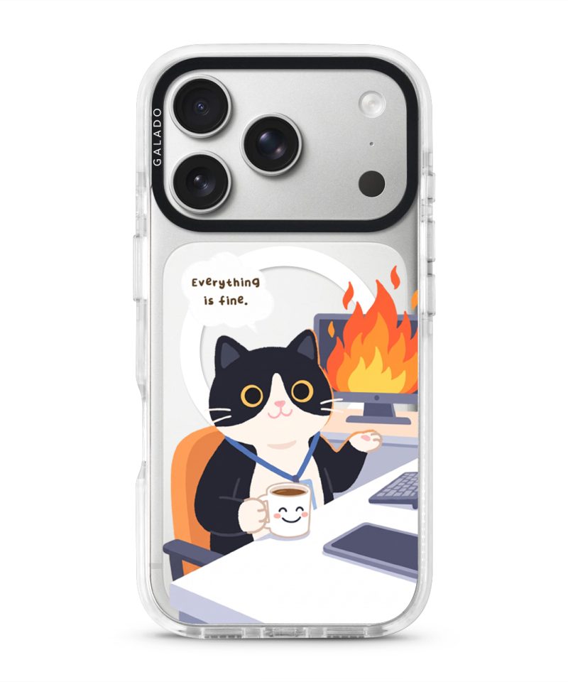 Meowffice Calm in Chaos office-cat phone case, add your own text (view 2)