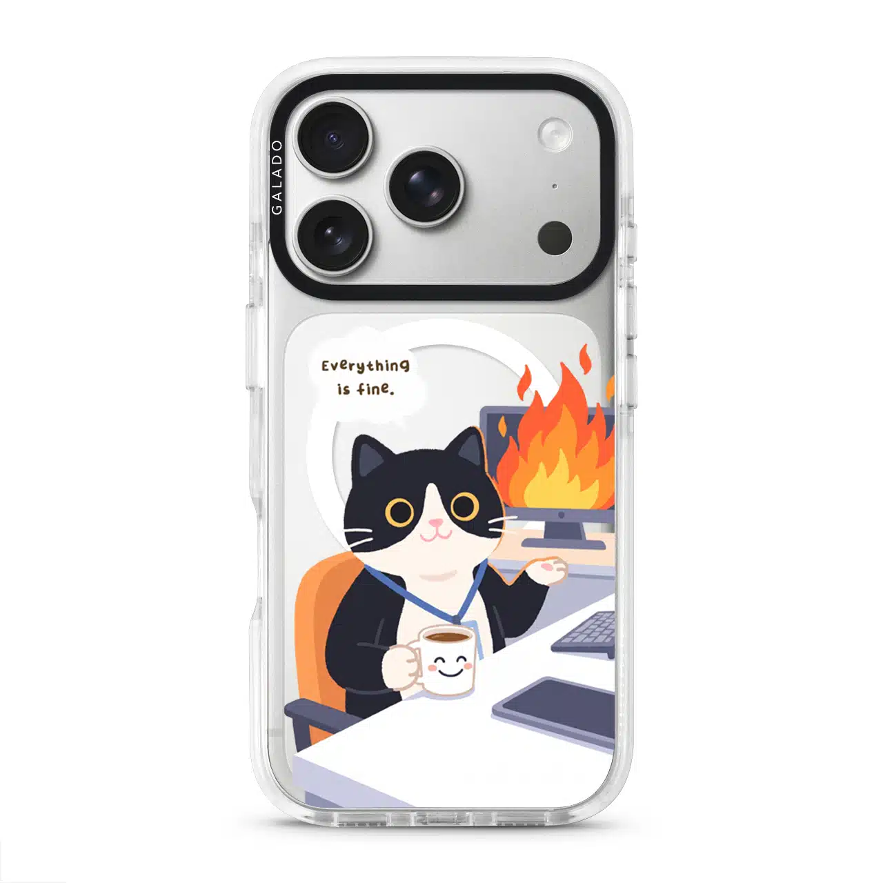 Meowffice Calm in Chaos office-cat phone case, add your own text (view 2)