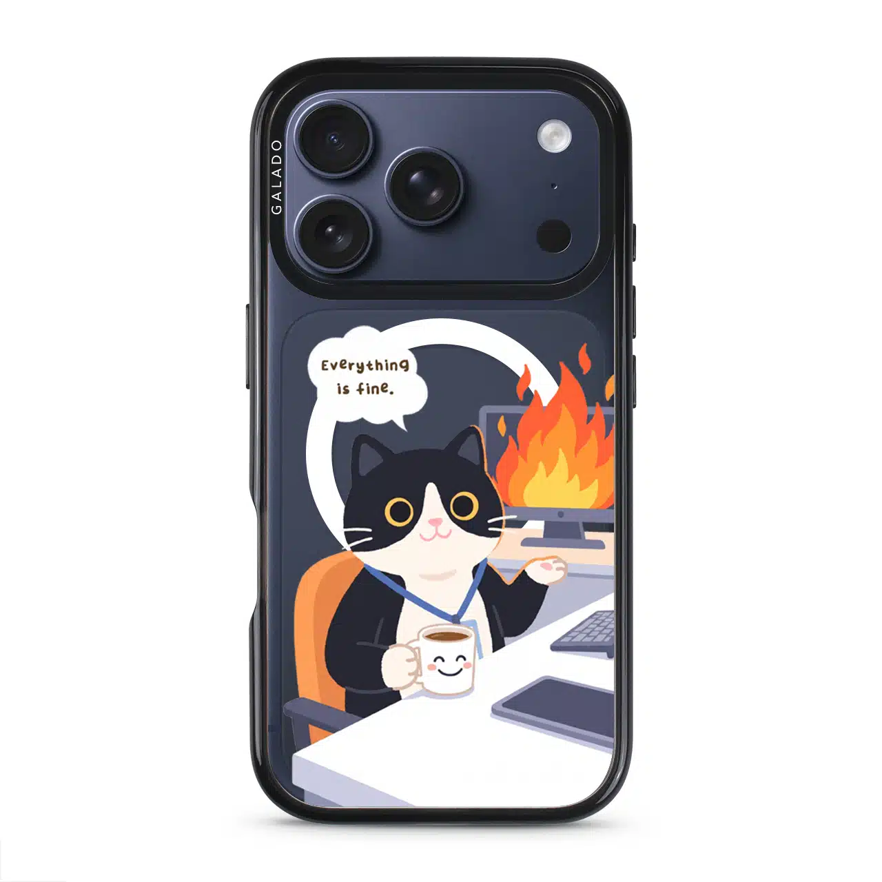 Meowffice Calm in Chaos office-cat phone case, add your own text (view 3)