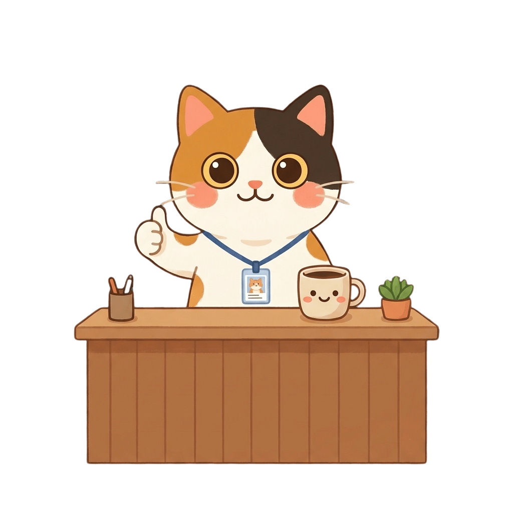 Meowffice reception cat approving your custom line