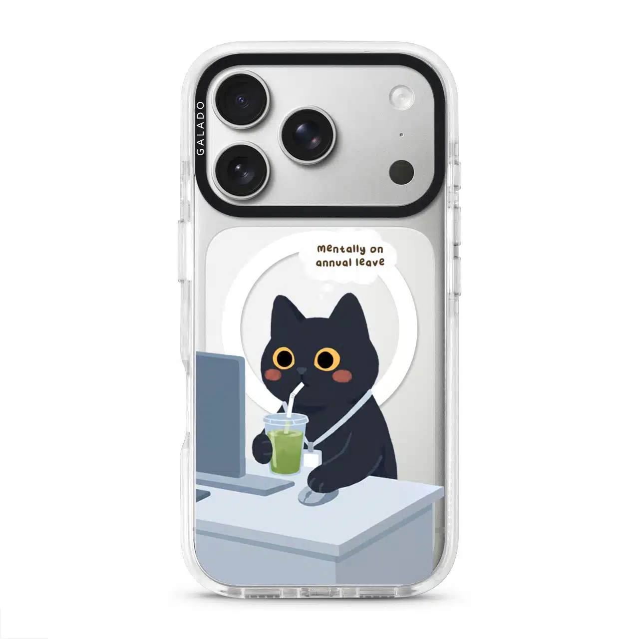 Meowffice Mentally OOO phone case in the white ProGuard case