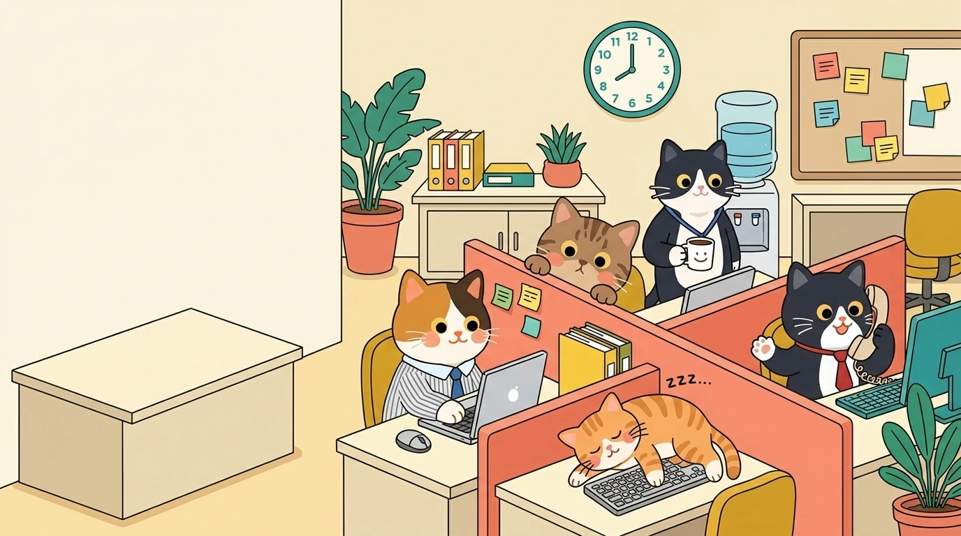The Meowffice: an illustrated office full of working cats