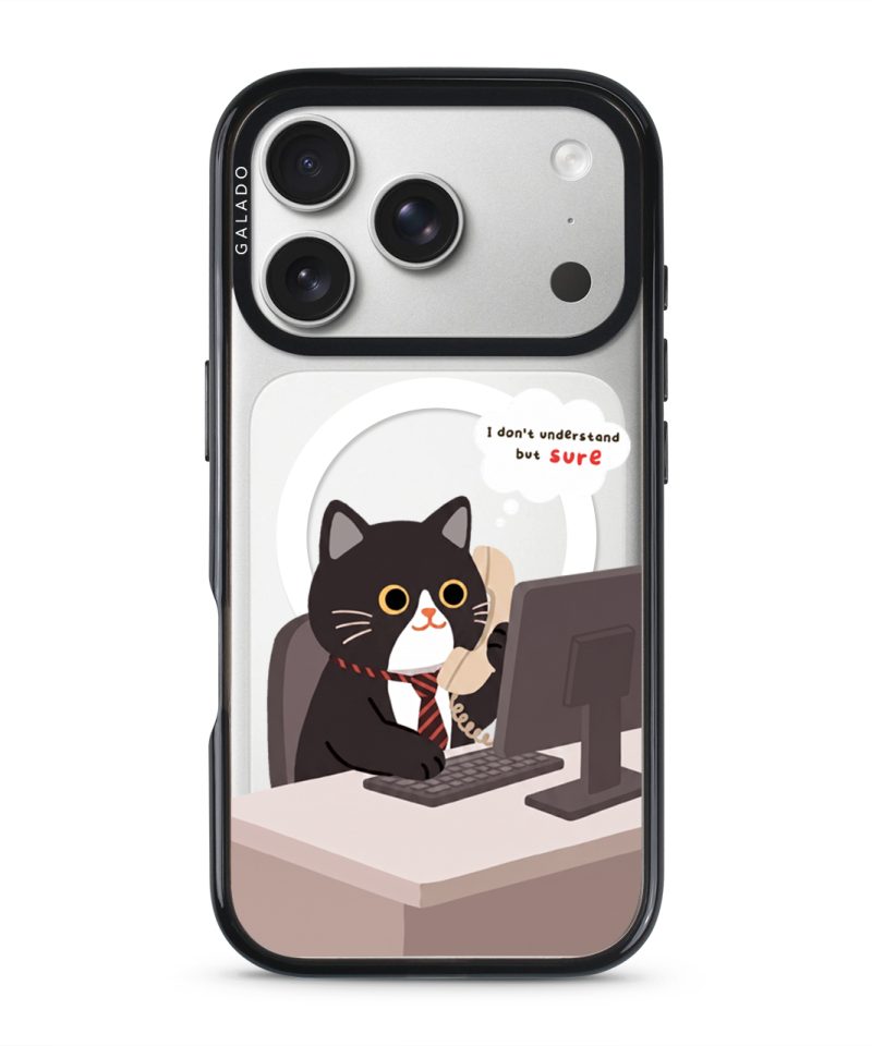 Meowffice Sure Boss Cat office-cat phone case, add your own text (view 1)
