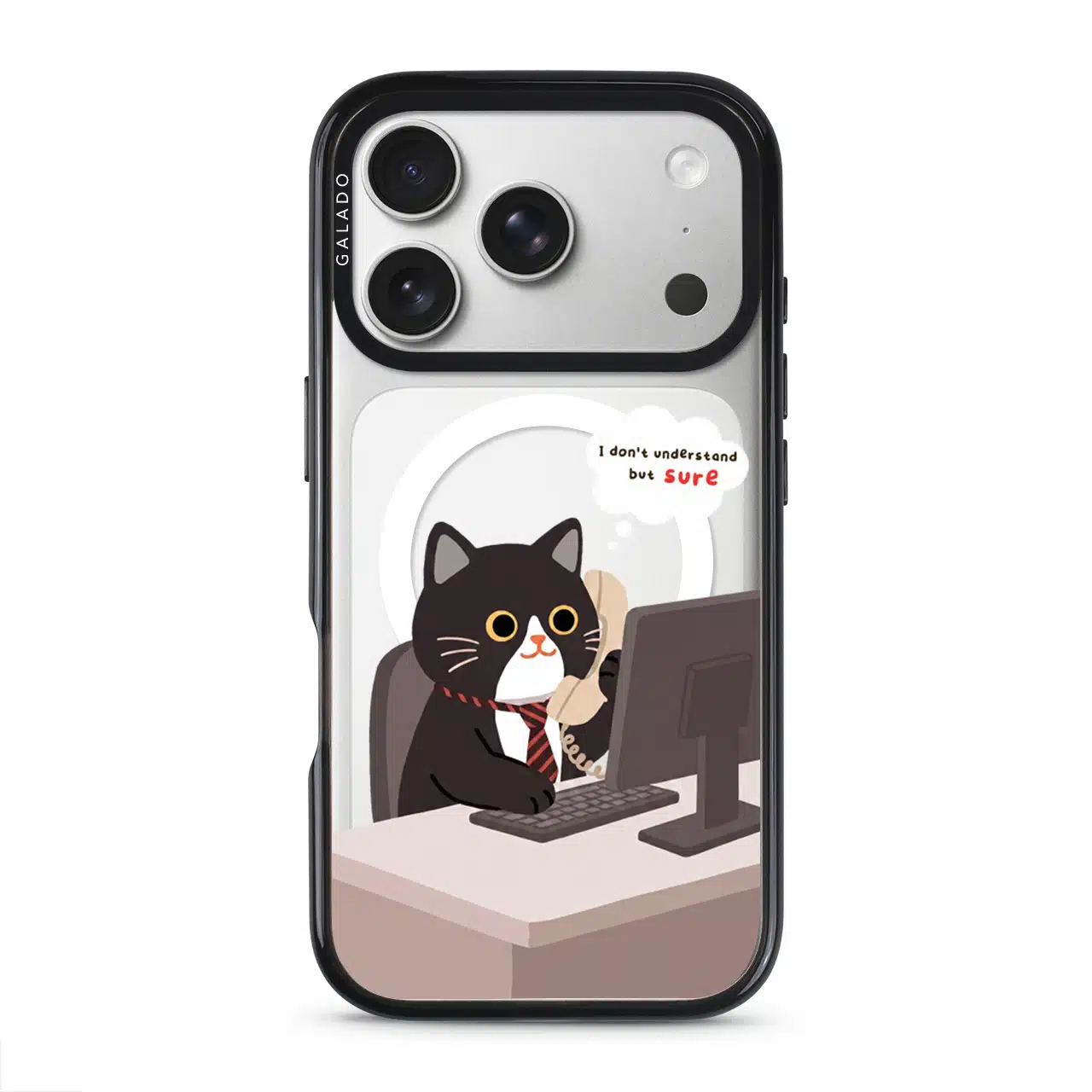 Meowffice Sure Boss Cat office-cat phone case, add your own text (view 1)