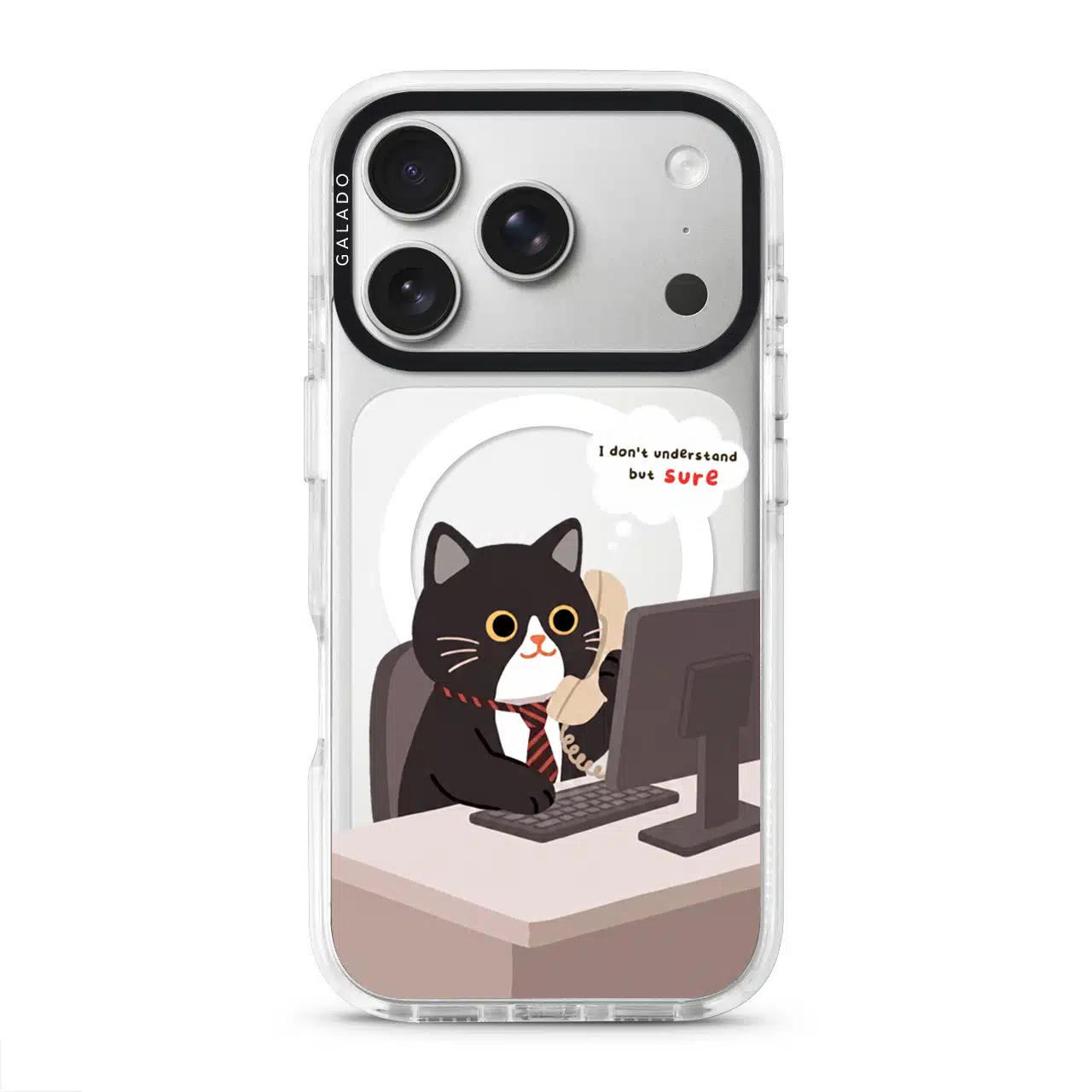 Meowffice Sure Boss Cat office-cat phone case, add your own text (view 2)