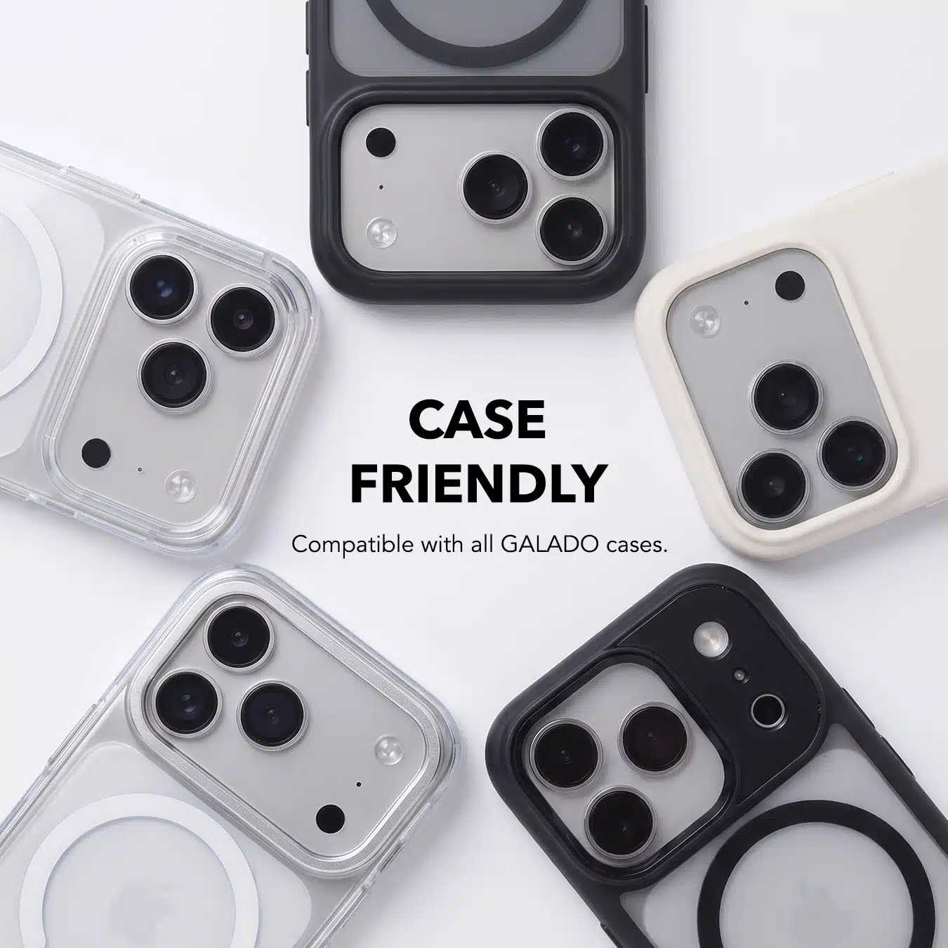 Clarity lens protector fitted to GALADO phone cases, case friendly on every model