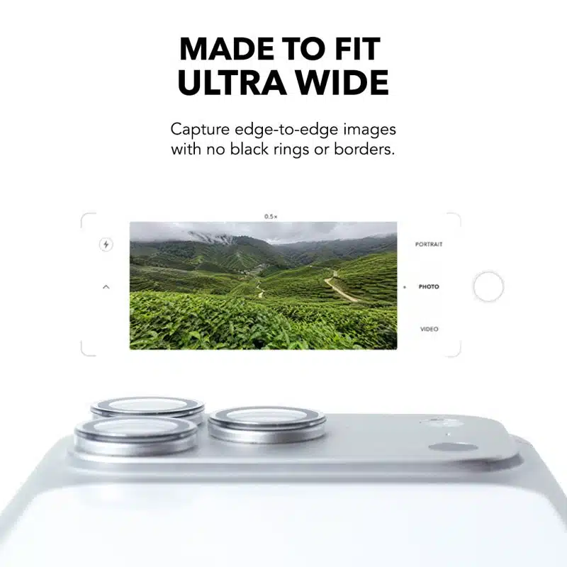 Clarity lens protector fits the iPhone Ultra Wide camera with no black rings or borders