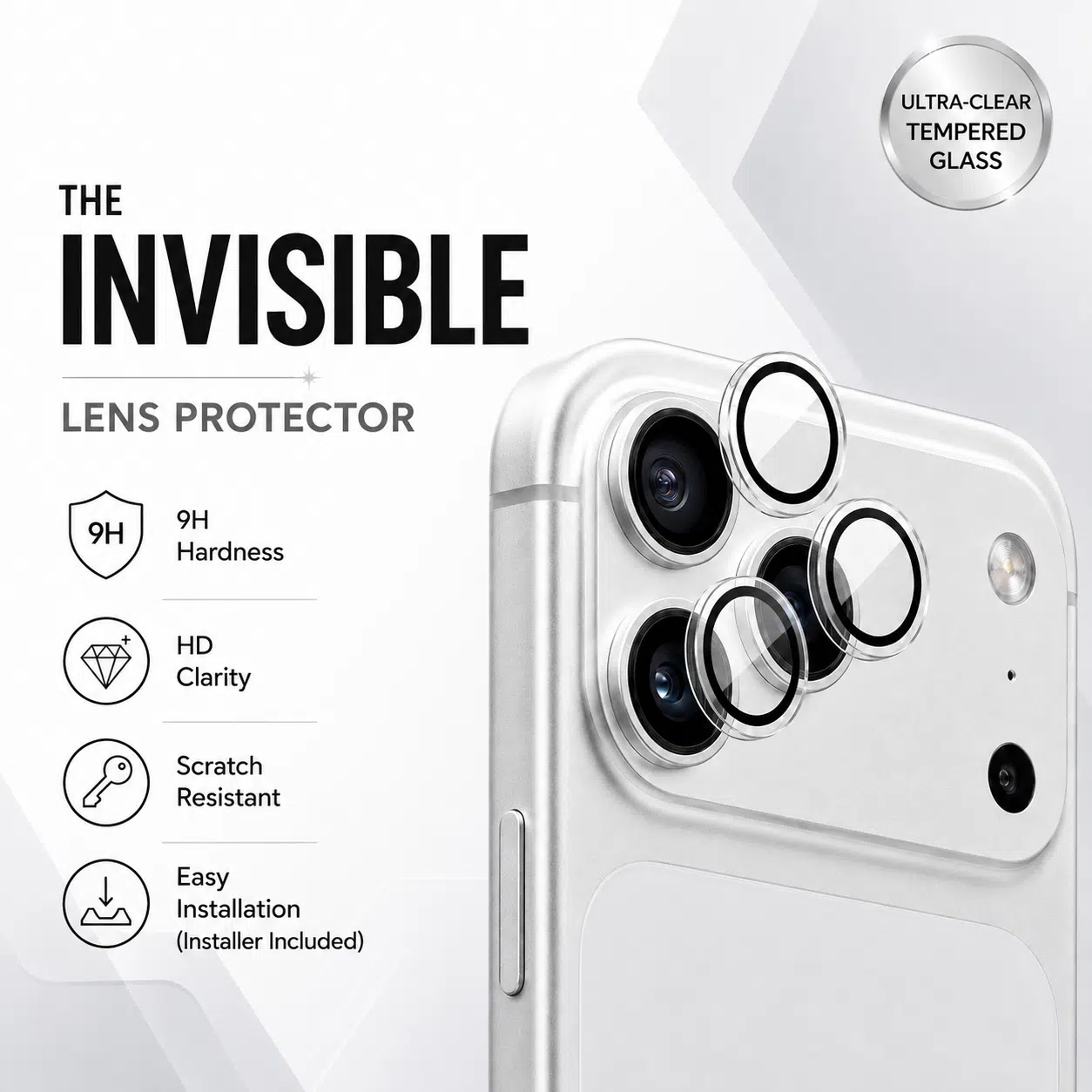 Clarity Invisible Lens Protector for iPhone by GALADO, 9H hardness tempered glass camera lens guard