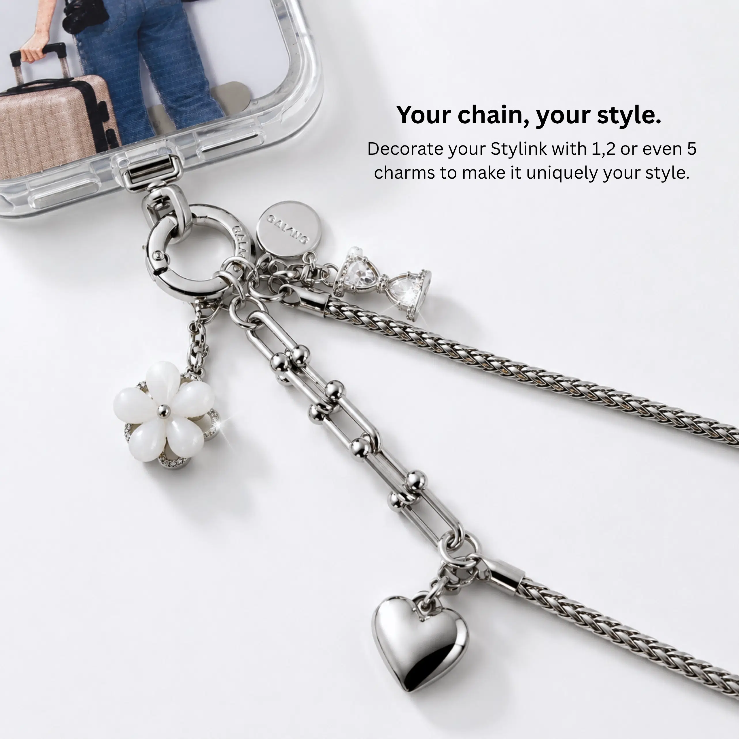 GALADO Stylink Extended metal phone chain, 15cm stainless steel wrist loop