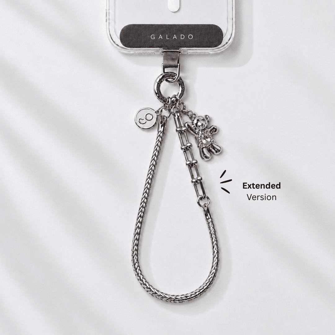 GALADO Stylink Extended metal phone chain with a clip-on charm attached