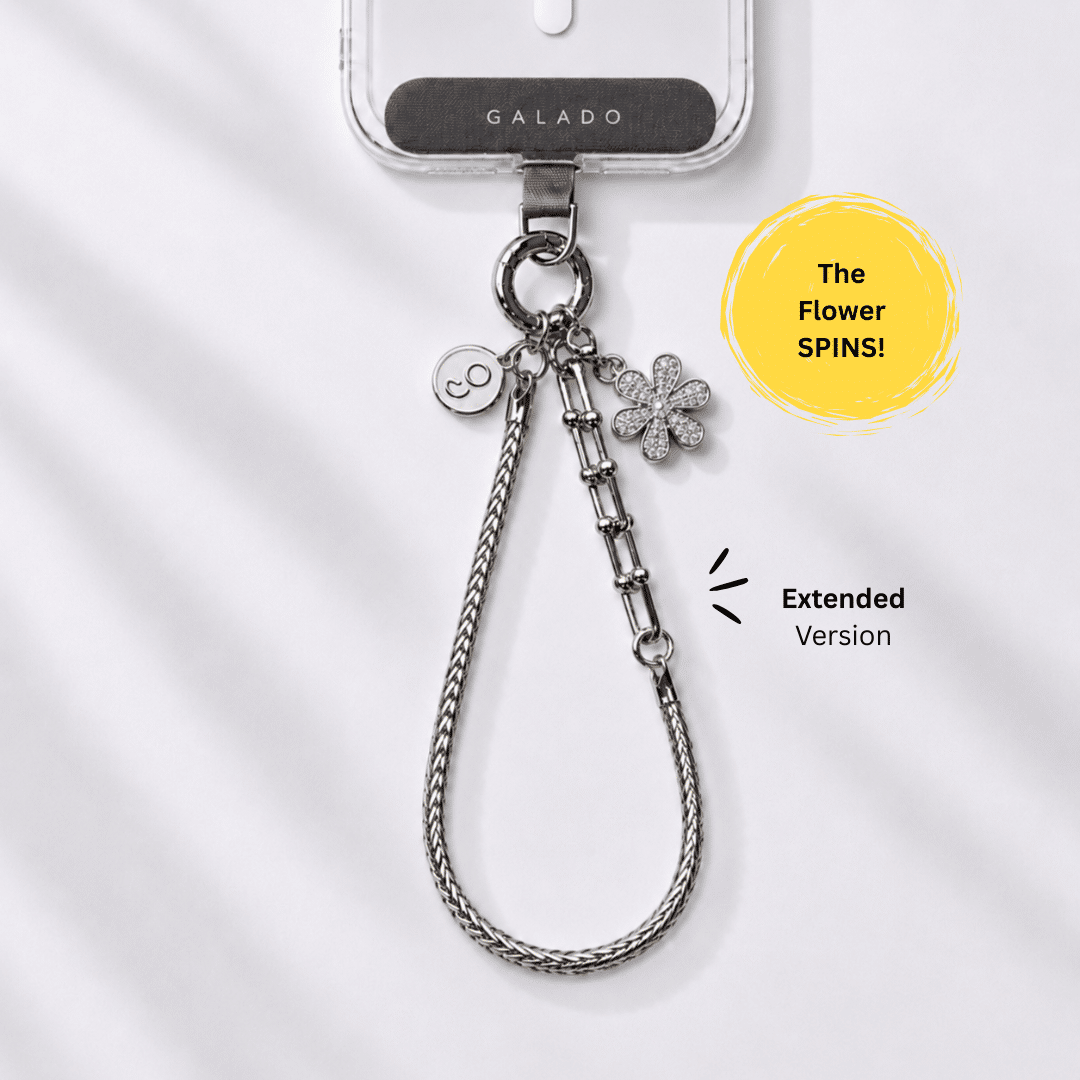 GALADO Stylink Extended metal phone chain with a clip-on charm attached