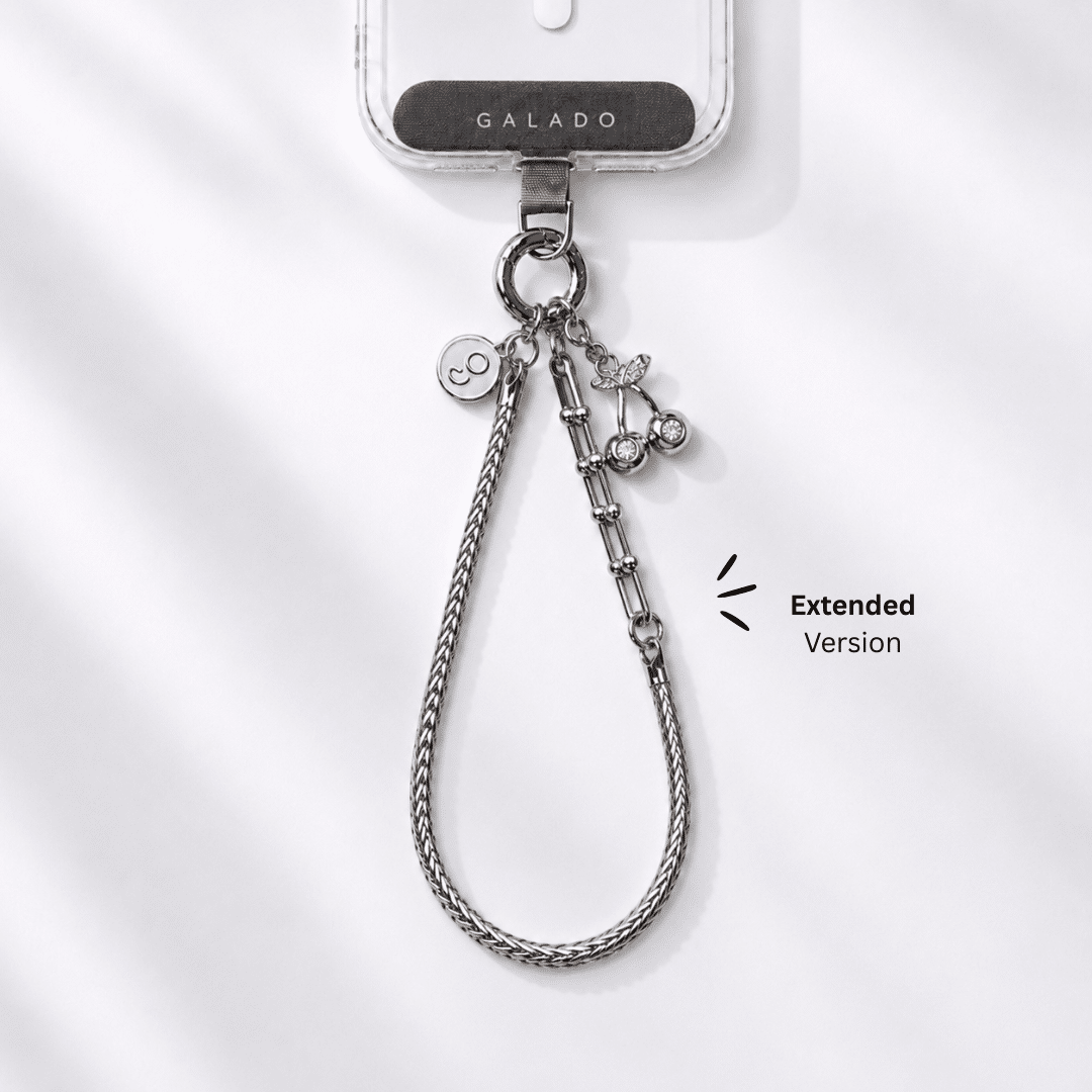 GALADO Stylink Extended metal phone chain with a clip-on charm attached