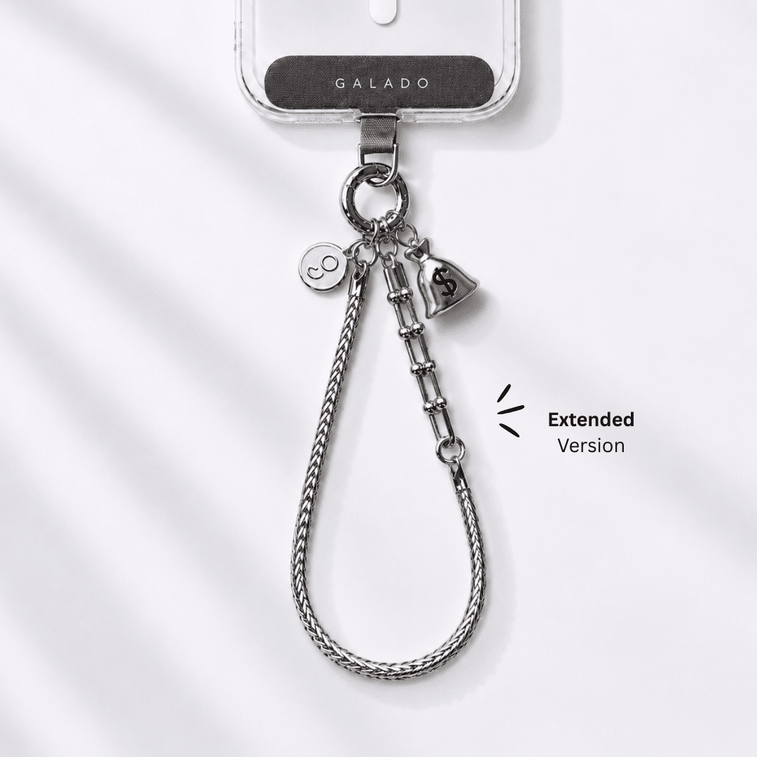 GALADO Stylink Extended metal phone chain with a clip-on charm attached