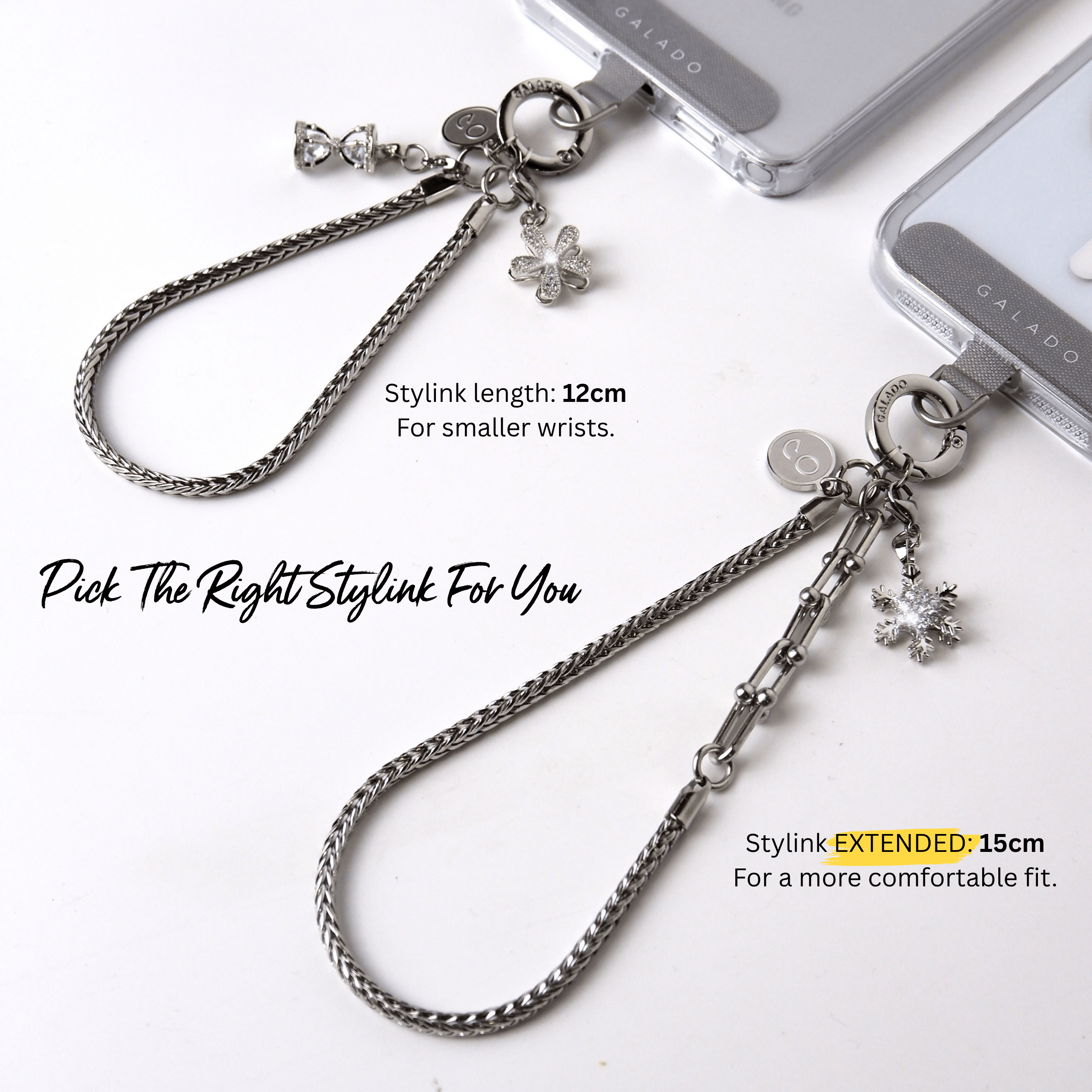 GALADO Stylink Extended metal phone chain, 15cm stainless steel wrist loop