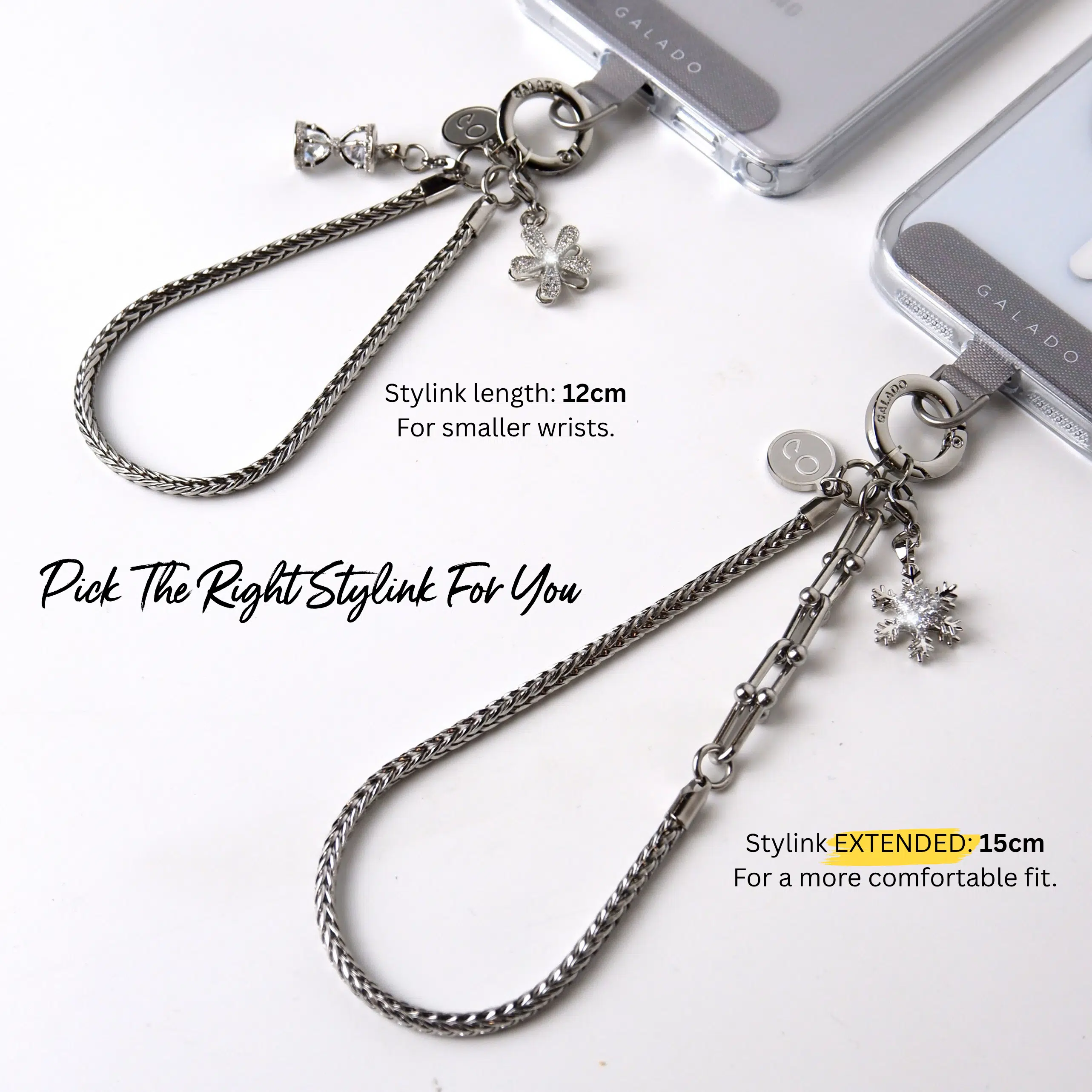 GALADO Stylink Extended metal phone chain, 15cm stainless steel wrist loop
