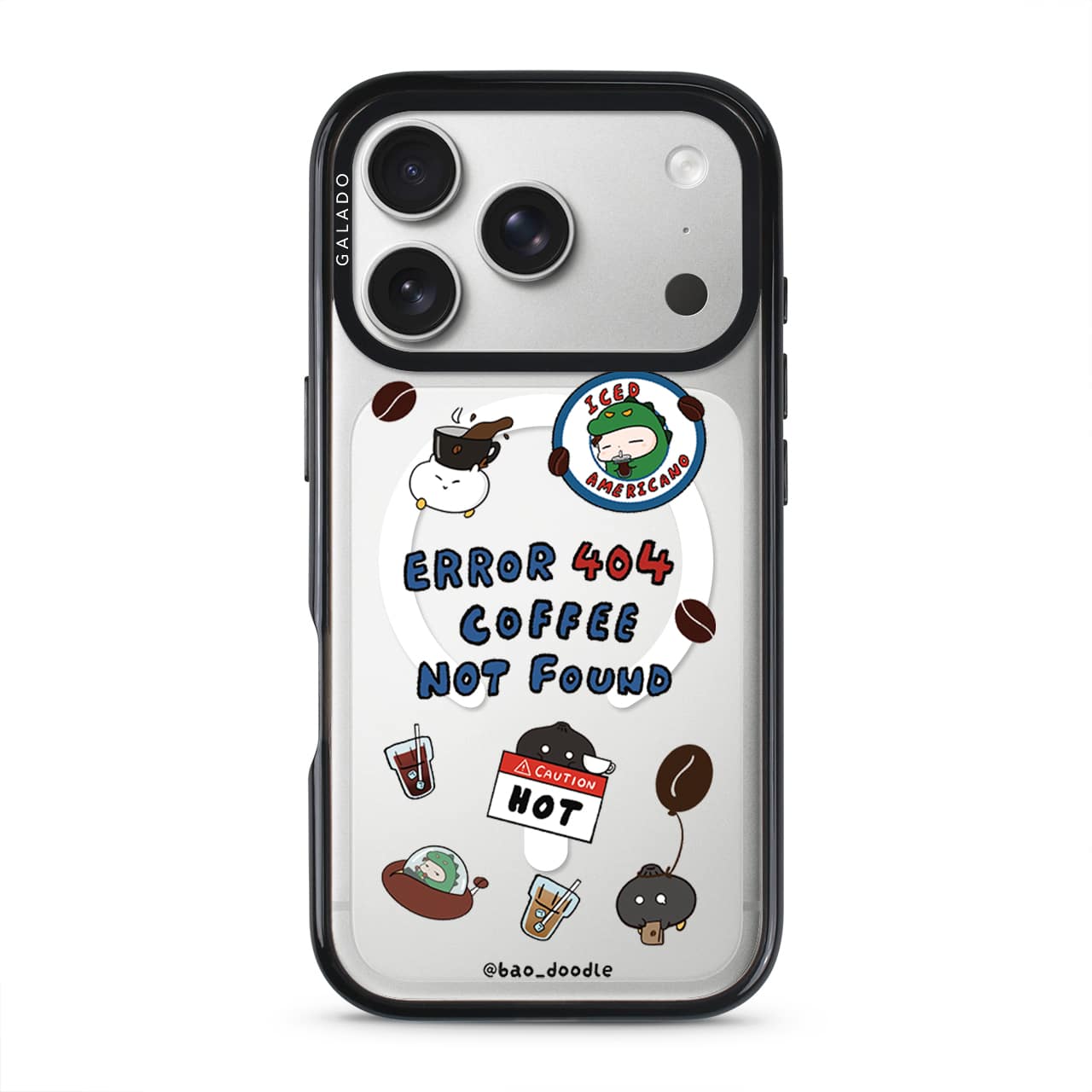 Bao Doodle Coffee 404 not found phone case on a clear GALADO ProGuard case