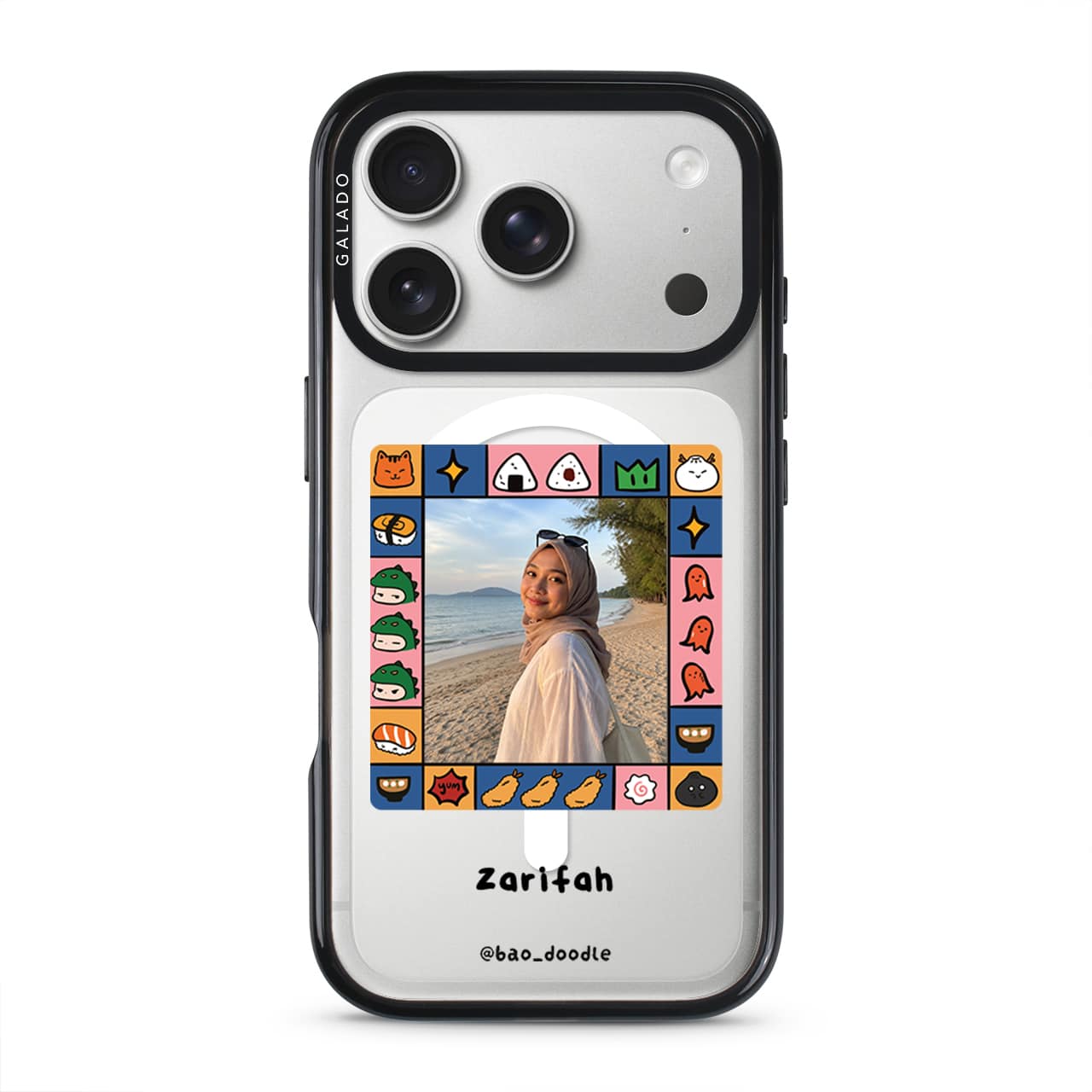 Bao Doodle Food Frame phone case on a clear GALADO ProGuard case