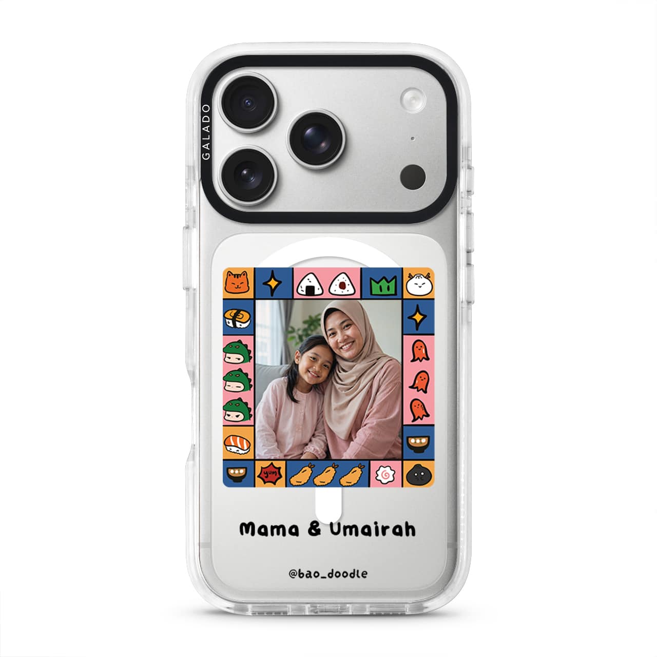 Bao Doodle Food Frame phone case in the white ProGuard case