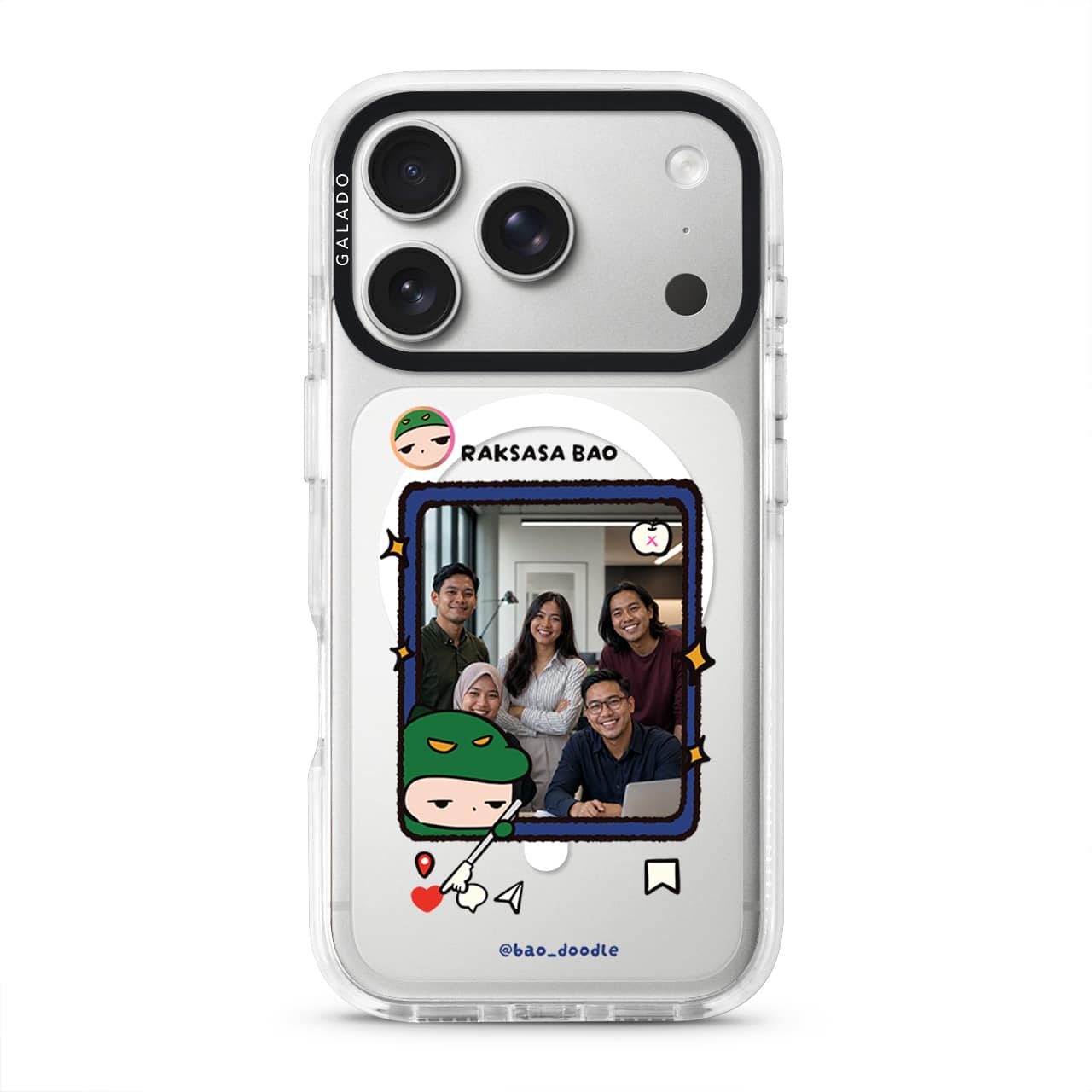 Bao Doodle Social Media Frame phone case in the white ProGuard case